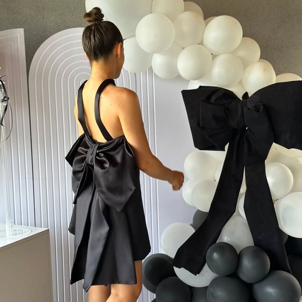 ZARA Black Strapless Bow Mini Dress NWT Fit Flare Cocktail Party Dress M - Picture 14 of 16